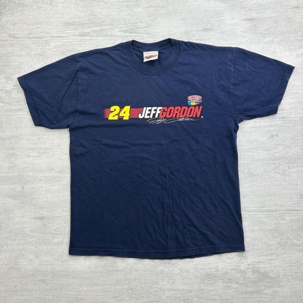Vintage Nascar Shirt Adult Large Navy Blue Jeff Gordon 24 Du Pont Racing